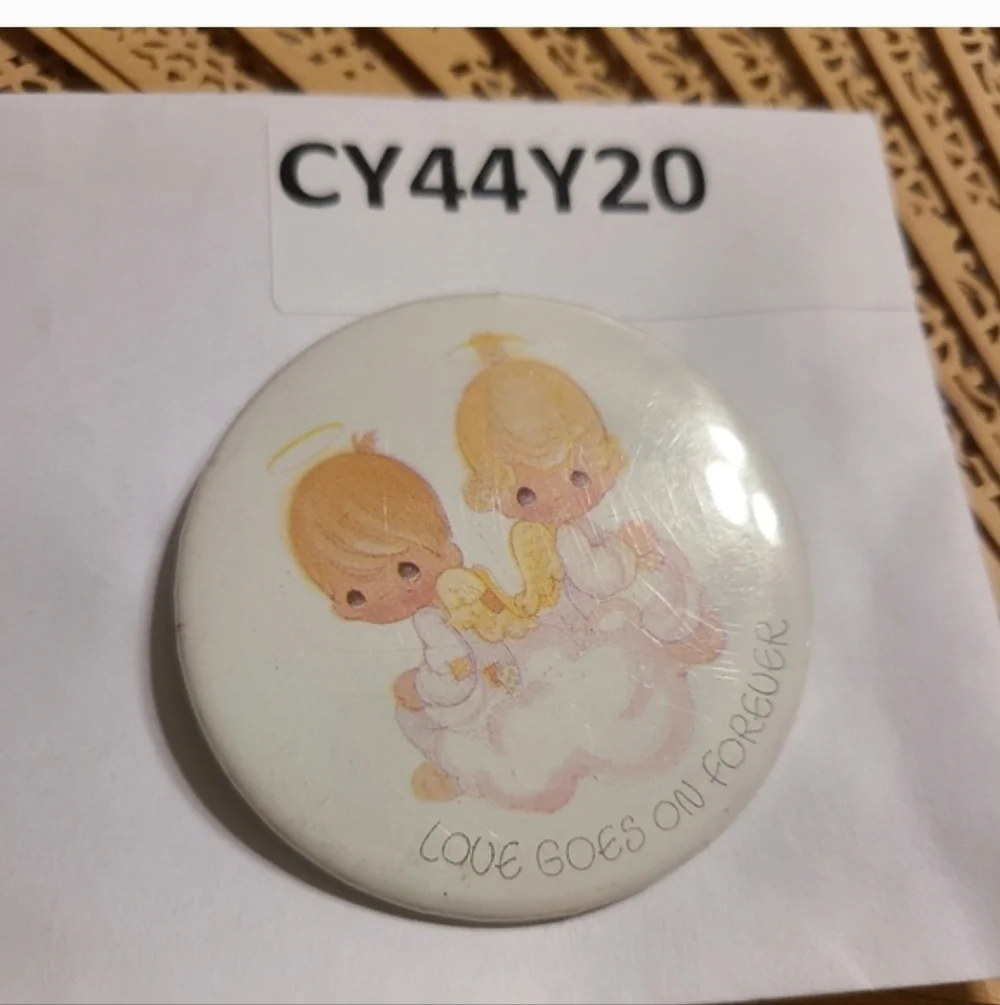 Angel Button Pin with Sentiment Love Goes On Forever Vintage Button For Sale